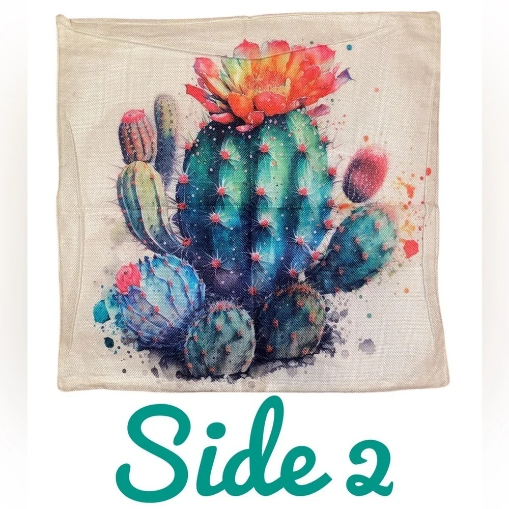 THROW PILLOW COVER w/ Watercolor Succulents Boho Indoor/Outdoor Cactus 17.5” SQ
